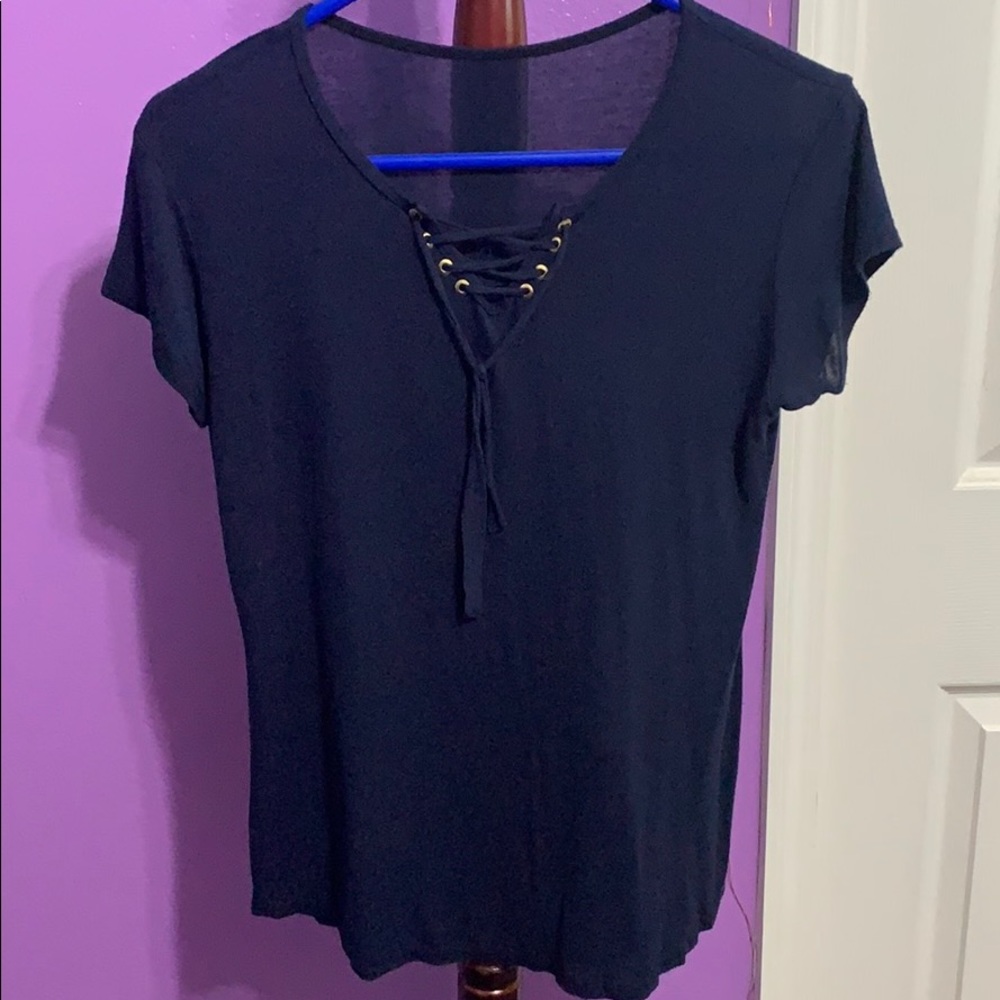 Navy blue shirt.